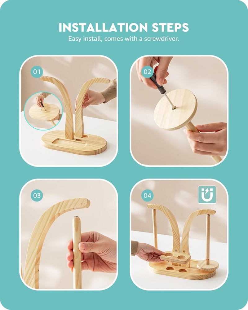 baffect Yarn Holder Magnetic, Yarn Ball Holder Wooden, Yarn Spindle with Double Spindles, Spinning Yarn Holder for Crochet Lovers (Natural) - Image 5